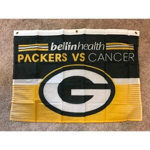 Green Bay Packers vs‎ Cancer Bellin Health Fan Flag Banner G Logo Football 35x25
